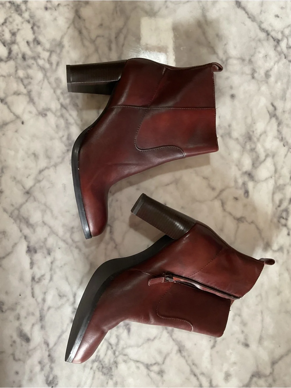 Cole Haan Burgundy Leather Ankle Booties with Side Zip